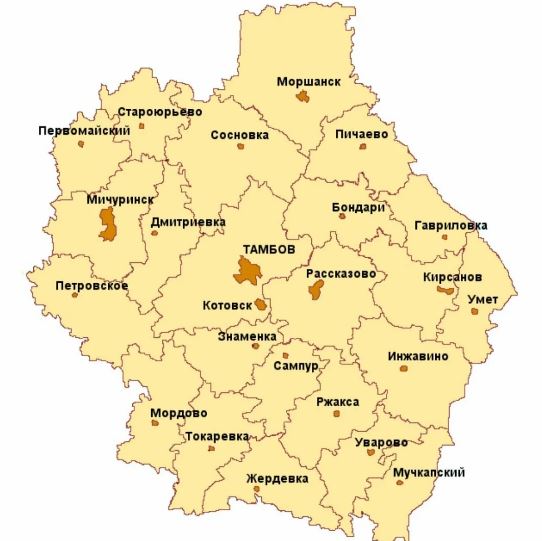 карта Тамбовской области.